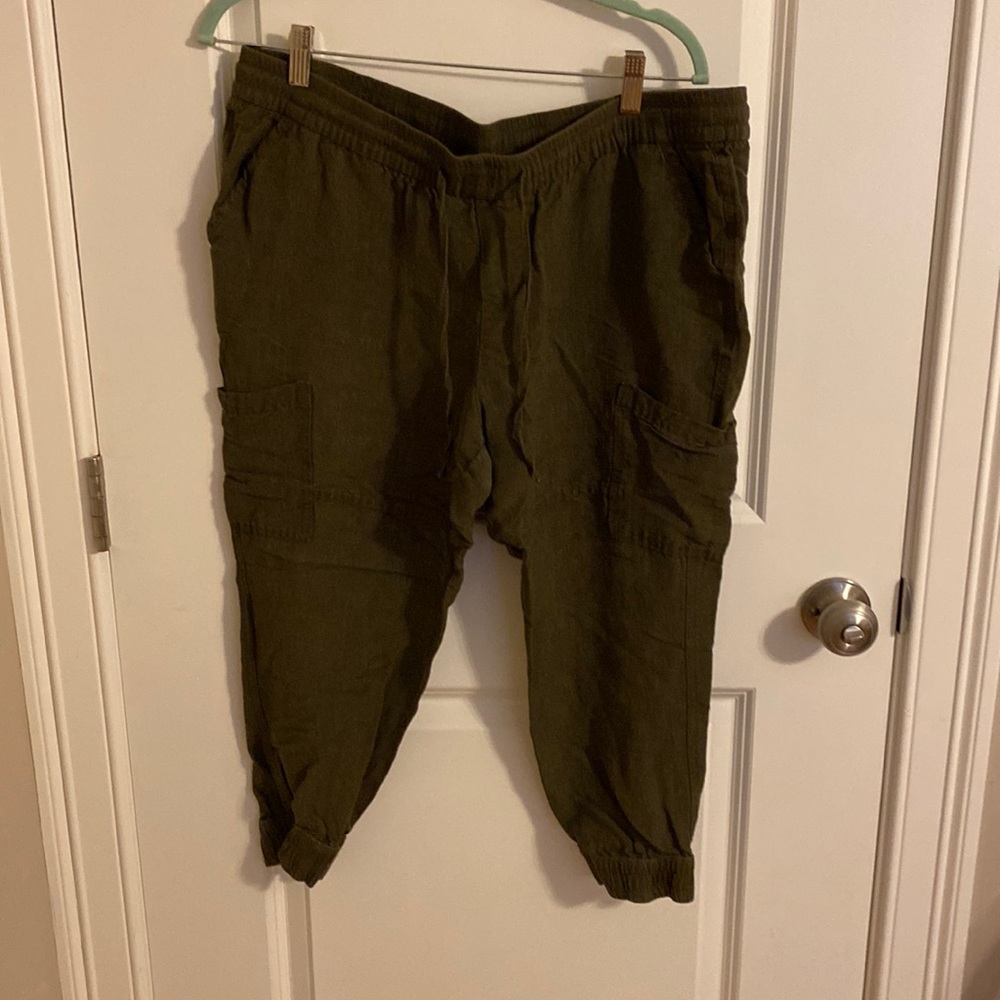 Green Linen Jogger Pants